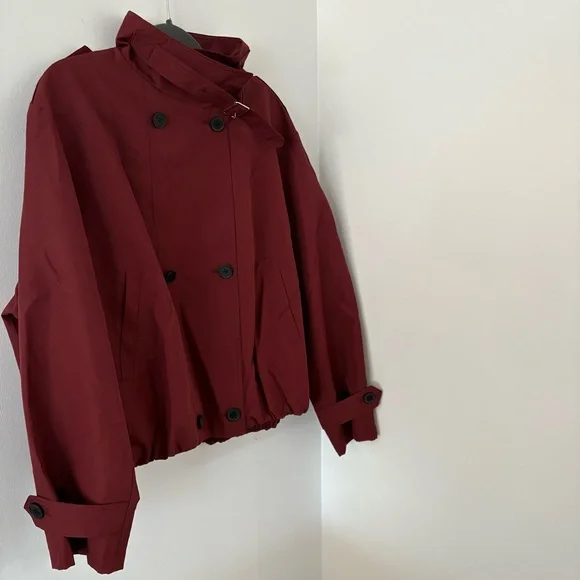 Commense Vintage Loose Trench Coat In Burgundy Size L NWT - Picture 8 of 14